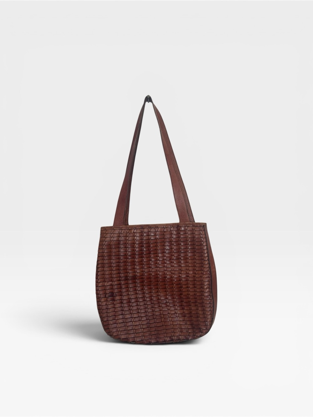 Vintage Fossil Woven Leather Shoulder Bag Tote Cognac Brown Boho Crossbody - Picture 7 of 14